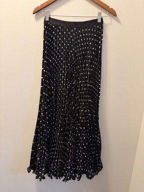 Black Polka Dot Pleated Maxi Skirt